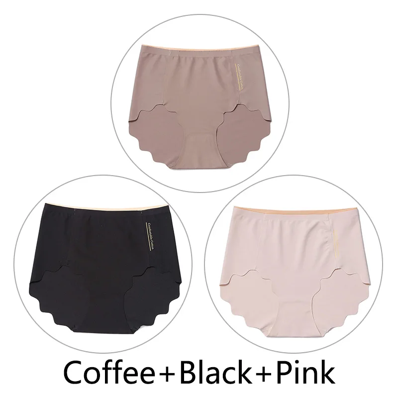 Coffee Black Pink 3 шт., Мягкие Бесшовные трусы, женские сексуальные трусики с оборками, женское Ультра тонкое нижнее белье, женские L-XXL, большие размеры, нижнее белье, новинка - Цвет: Coffee Black Pink