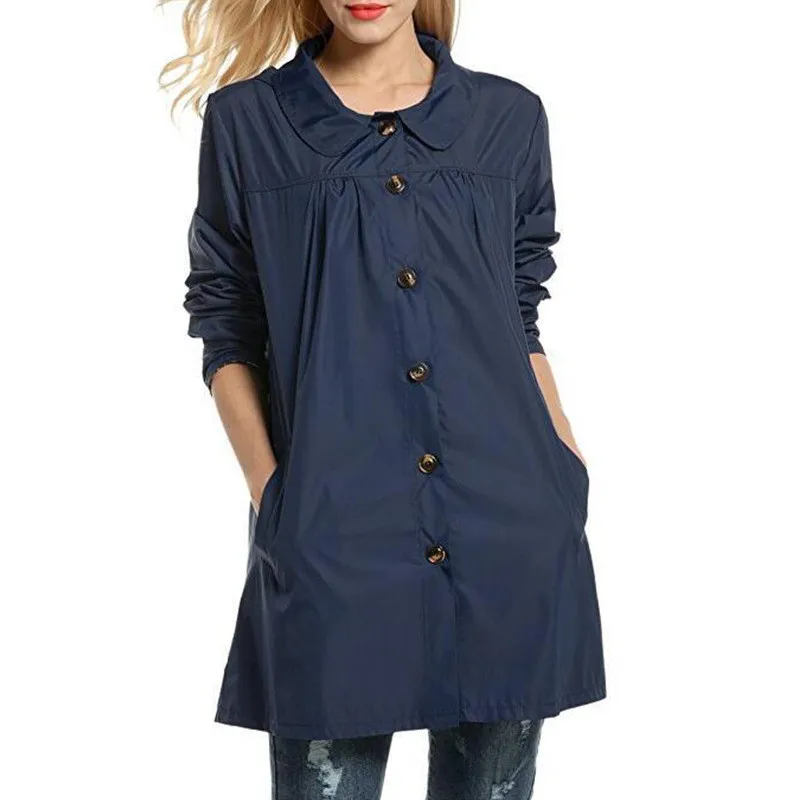 

Ymwmhu Autumn Waterproof Trench Coat Casual Women Windbreakers Loose Trench Solid Button Coat Plus Size Overcoat Women Coats