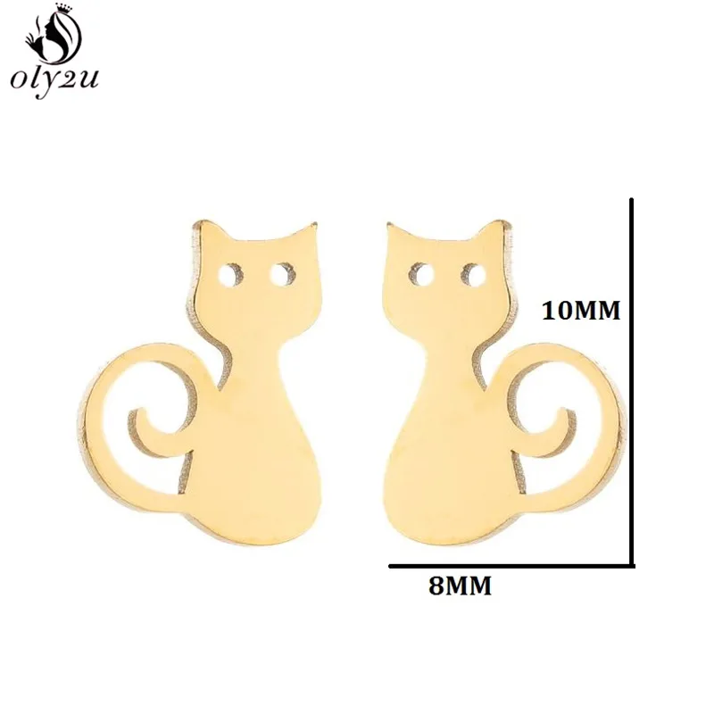 Mutiple Small Stainless Steel Earrings for Women Kids Gold Color Lovely Dog Cat Earings Simple Smiling Face Piercing Ear Studs images - 6