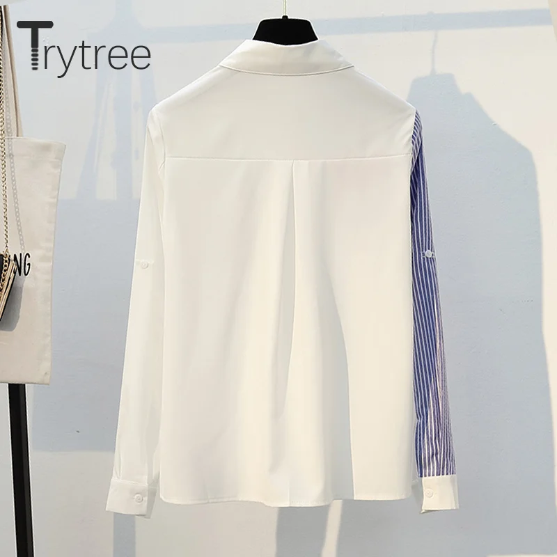 Trytree/осенний женский топ, комплект из двух предметов, повседневный топ с отложным воротником, лоскутные карманы, блузка, Топы+ юбка, плиссированная мини, комплект из 2 предметов