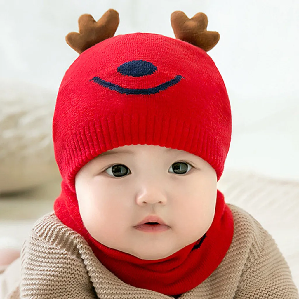 Детские Рождественские вязаные мягкие шапки для мальчиков и девочек + шарф