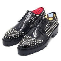 fashion platform shoes genuine leather rivet punk shoes oxford formal wedding shoes handmade increase black men shoes