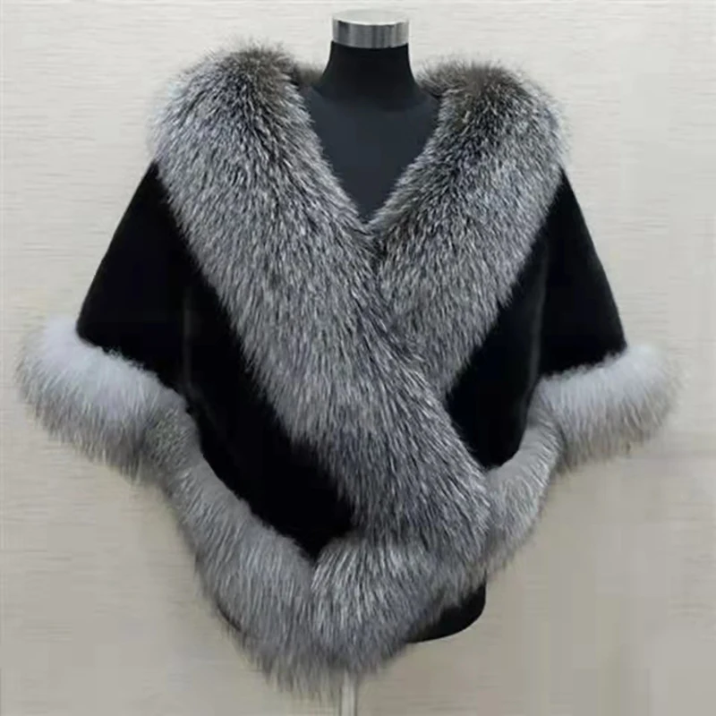 2021 Women's Winter Coat Mink Fox Fur Cloak Fake Fur Cloak Noble Party Evening Dress Shawl