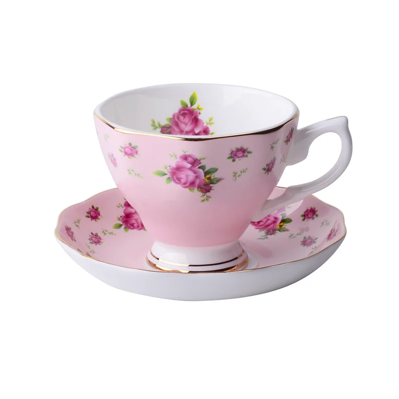 

Rose Porcelain Coffee Set Cups & Saucers Ceramic Tea Mugs With Spoons Kitchen Dinnerware Wedding Gifts Birthday Presents 170ML