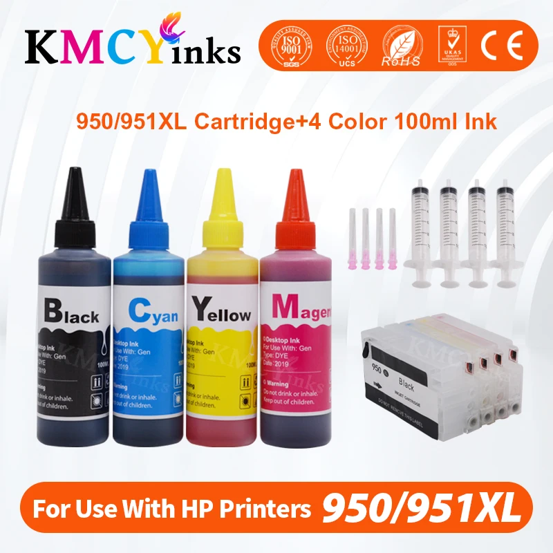 KMCYinks 950 951 950XL 951XL Refill Ink Kit For HP 8100 8600 8620 251dw 276dw Inkjet Printer Ink Cartridge With Auto-Reset chips