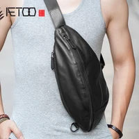 aetoo mens chest bag leather messenger bag casual mens top layer leather shoulder bag chest bag