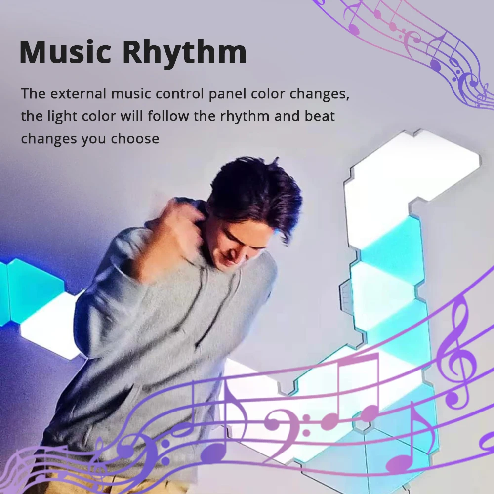 

Smart LED Light Triangle Panes Multicolor Bluetooth Control Music Control Kit for Room/Party/Wall Lighting
