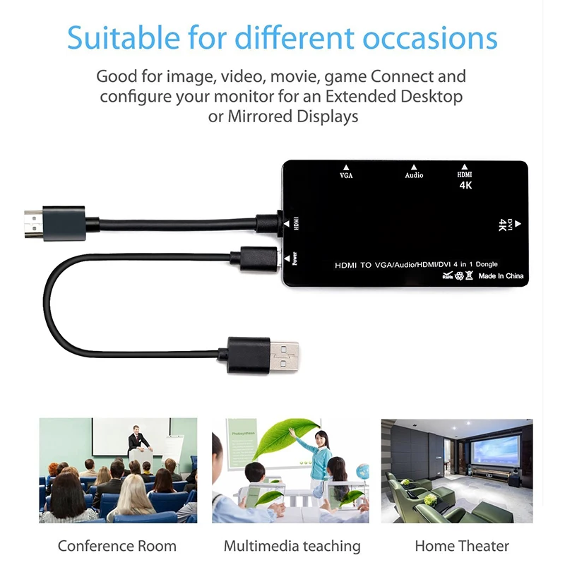 HDMI к VGA DVI адаптер 3-в-1 Многофункциональный Аудио USB конвертер для компьютера ПК