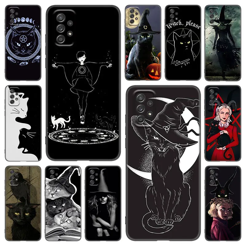 Чехол Witch and Cat для телефона Samsung Galaxy A02 A21 A52 S A13 A22 A32 A33 A53 5G A11 A12 A31 A50 A51 A70 A71 A72 черный