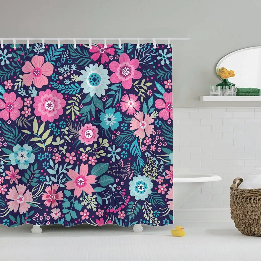 Занавеска для душа Dafield цветок яркие цветные винтажные Цветочные листья