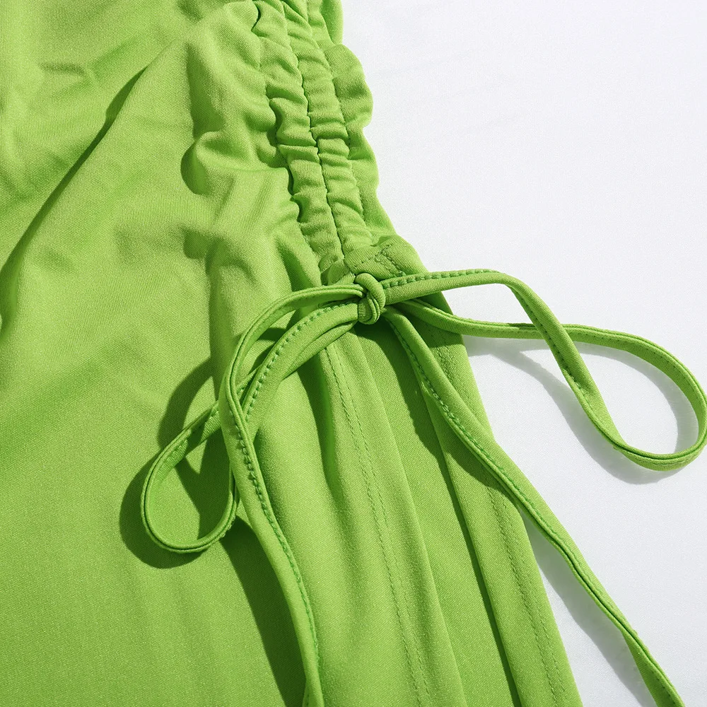 

GIYU 2021 Summer Fashion European And American New Women's Lace-Up Chain Sling Irregular Long Skirt Tight Sexy Pleated Dress