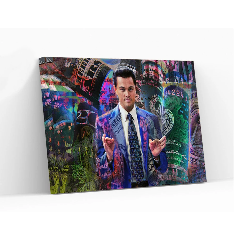 

Ready To Hang Frame Wolf Of Wall Street Leonardo Poster Graffiti Wall Art Mural Canvas Painting Memento Living Room Decoration