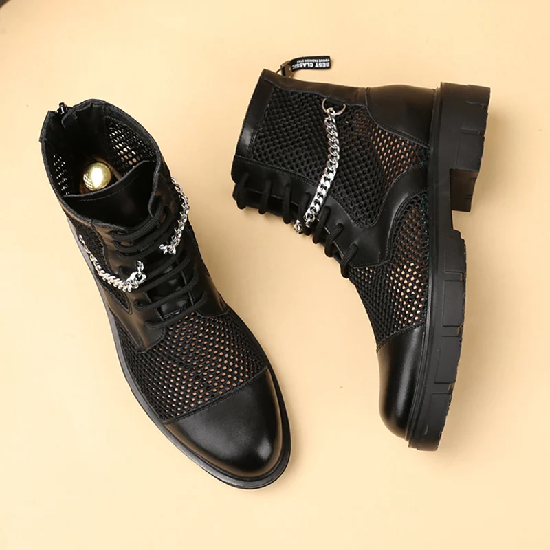 Мужские летние сандалии-гладиаторы с металлической цепочкой дышащие сандалии