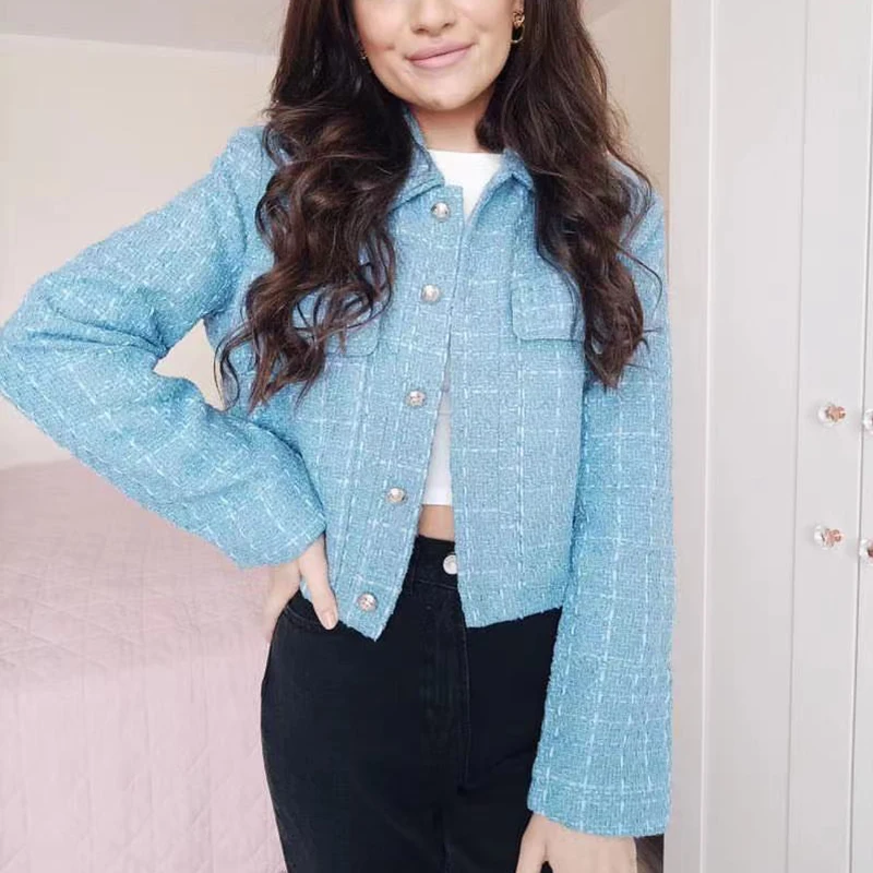 

New Tweed Women Elegant Short Jackets Nice Spring-Autumn New Ladies Soft Patchwork Coats Vintage Female Chic Outerwear Girl