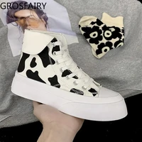womens high top canvas shoes womens 2021 spring and summer new vulcanized shoes spotted white flat shoes women