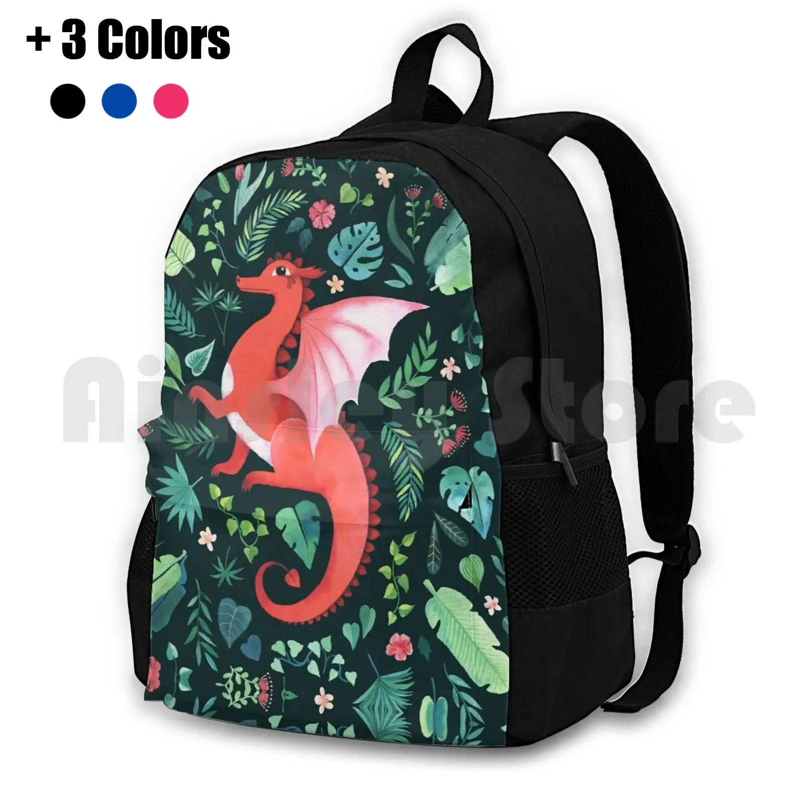 

Tropical Dragon Outdoor Hiking Backpack Waterproof Camping Travel Dragon Red Tropical Aloha Hawaii Palm Fern Flower Monstera