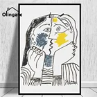 Абстрактное настенное искусство поцелуй Пикассо художественное ИСКУССТВО ЛИНИЯ ребенка лицевой постер без рамки цельный холст искусство для спальни гостиной домашний декор