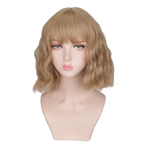 QQXCAIW Короткие вьющиеся парики с челкой, женские зеленые, черные, светлые косплей для черных женщин, термостойкие синтетические парики