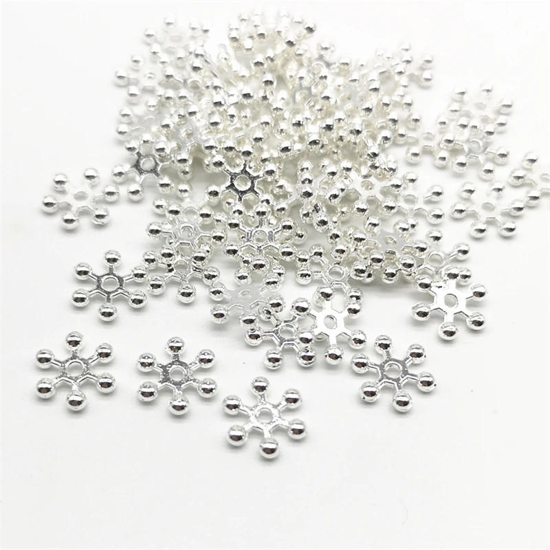 50 шт. золотые и серебряные бусины в виде снежинок из сплава аксессуары для