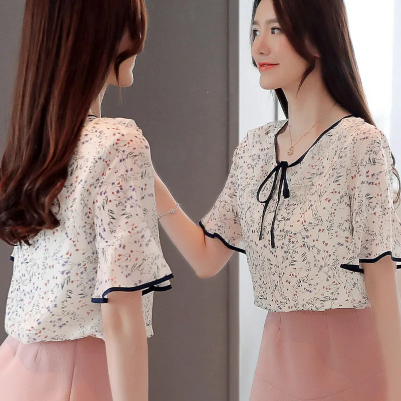 

Women tops and blouse 2021 ladies tops chiffon blouse white shirt harajuku bow Floral Petal Sleeve women clothing shirt 3948 50