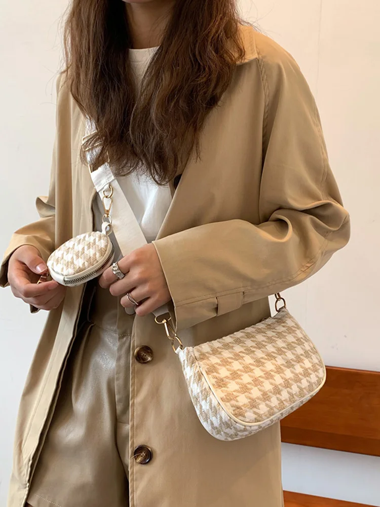 Женские винтажные клетчатые сумки на плечо с принтом круглым мини-кошельком и