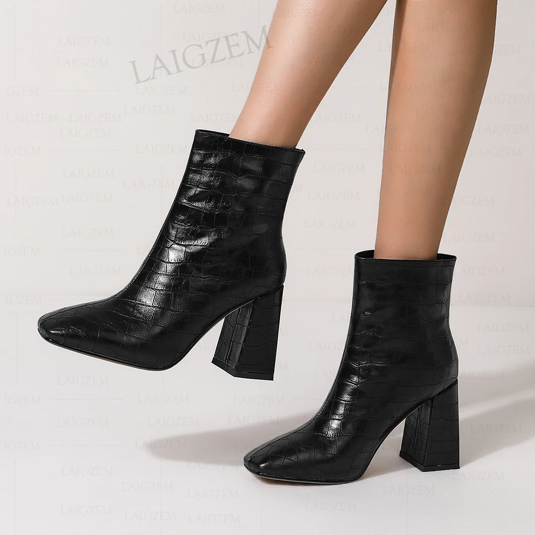 

Женские ботильоны без шнуровки laigзем из искусственной кожи с квадратным носком на высоком массивном каблуке 9 см, женские ботинки большого размера 33 38 41 43