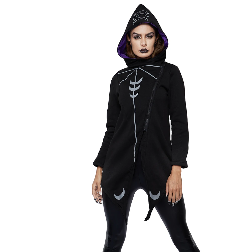 

Casual Plus Size Women Hoodies Gothic Punk Hip Hop Slim Hooded Asymmetric Zipper Spring Black Female Fashion Goth Sweatshirts
