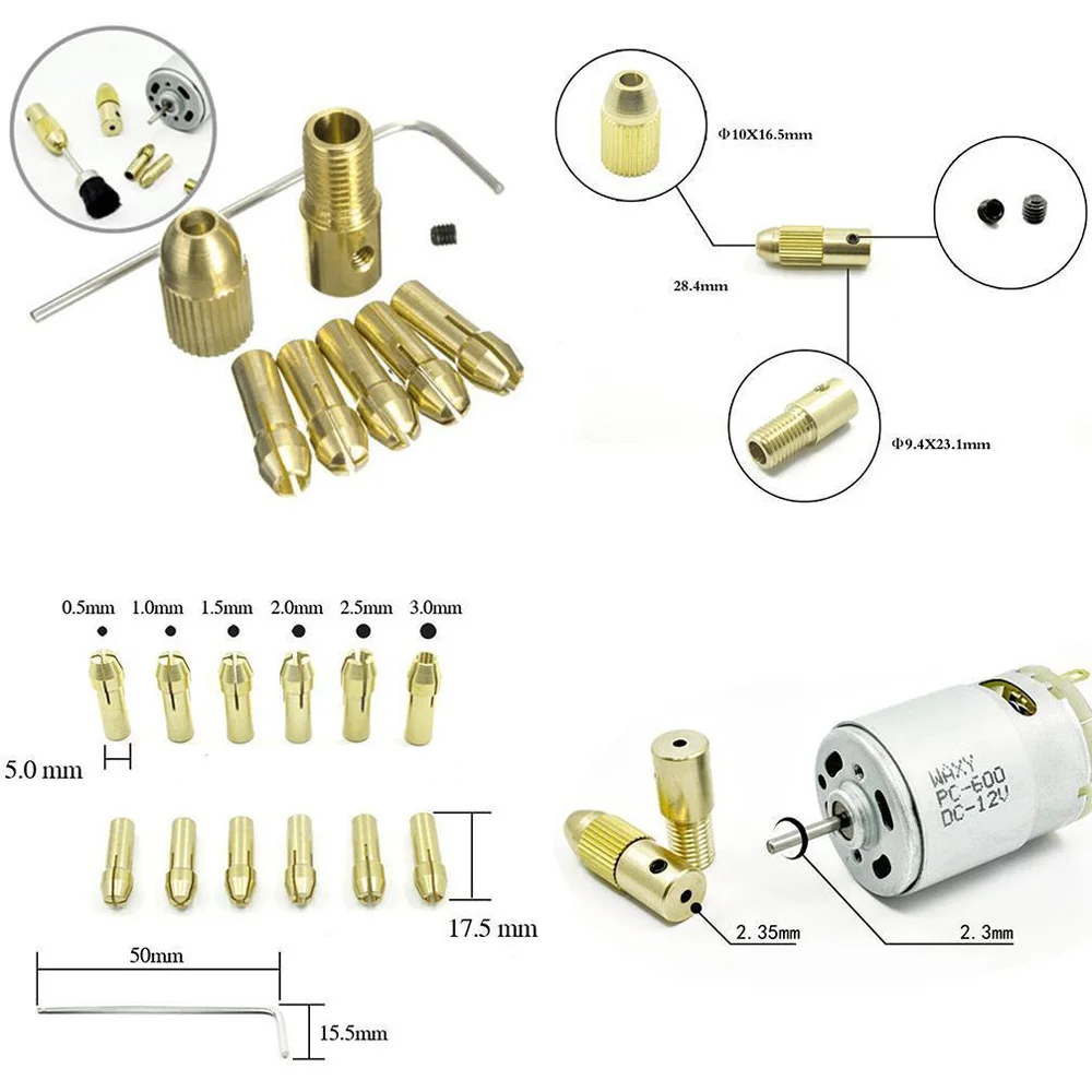 

Electric Drill Bit Collet Drill Tool Chuck Copper Allen Wrench Home Workmanship Small Set 0.5-3mm Hot