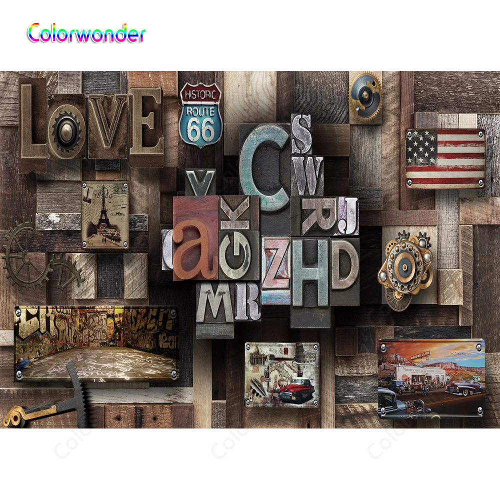 

Photographic Backdrops wood letter newborn children Birthday Party Photo Background for Photo Studio