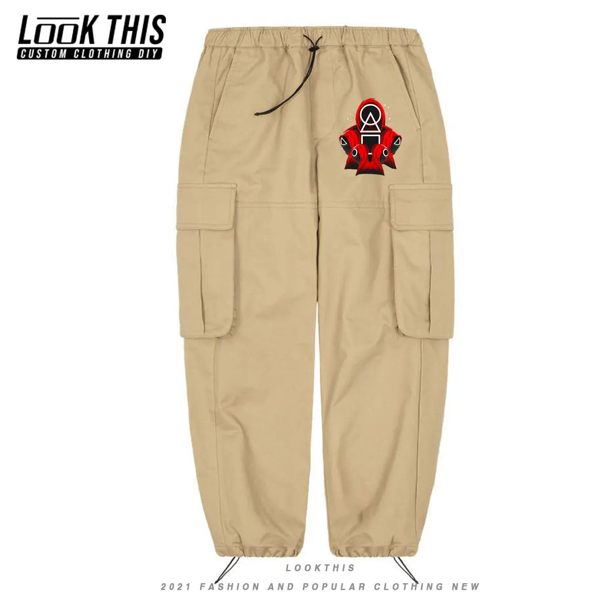 

Squid Game New Men Casual Pockets Track Pants Joggers Cargo Pants Streetwear 2021 Hip Hop Male Harajuku Sweatpants Trousers