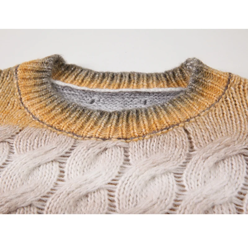 Women New Autumn Gradient Color Contrast Pullover Sweater Long Sleeve O-neck Korean Fashion Casual Loose Lazy Wind Knitwear Top | Женская