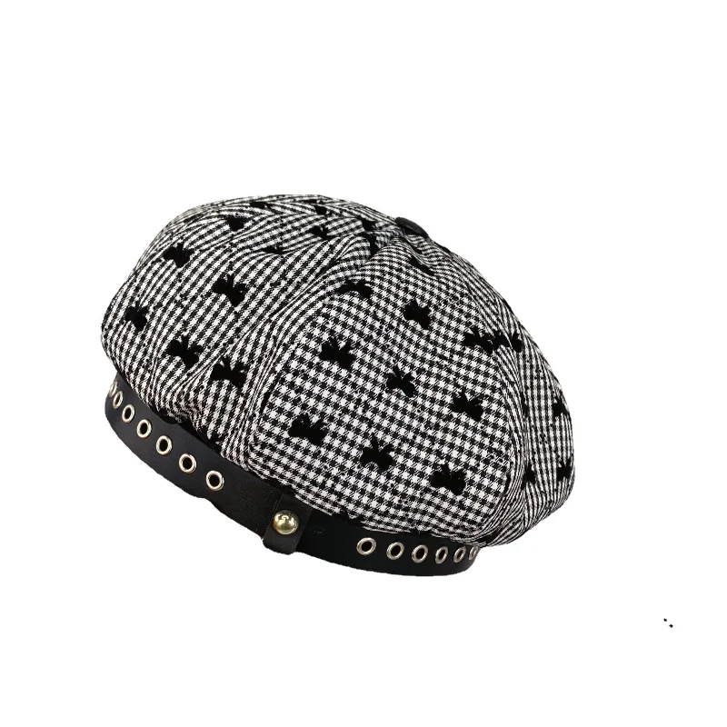 

2021 New Products Hat Fashion Beret Rivet Trend Wild Hat Embroidery Bow Sweet Wind