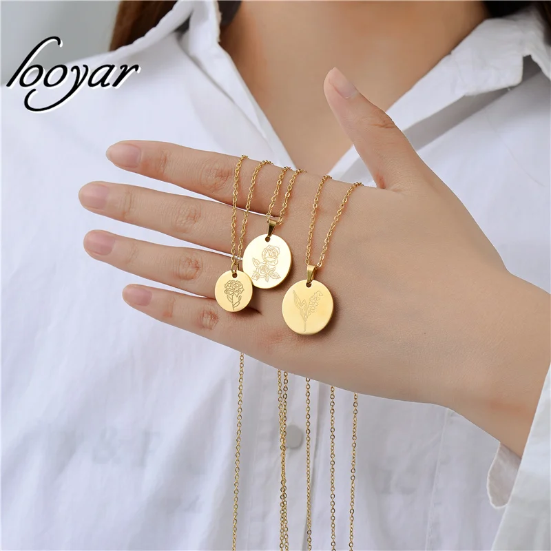 

Fashion Custom12 Months Flower Pendant Necklaces316 Stainless Steel Personalized Gold Choker Handmade Women Birthday Jewelry