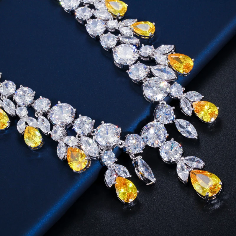 BeaQueen Luxurious African Cubic Zirconia Beads Jewelry Set Nigerian Wedding Yellow Bridal Jewellery Sets For Women JS091 | Украшения и