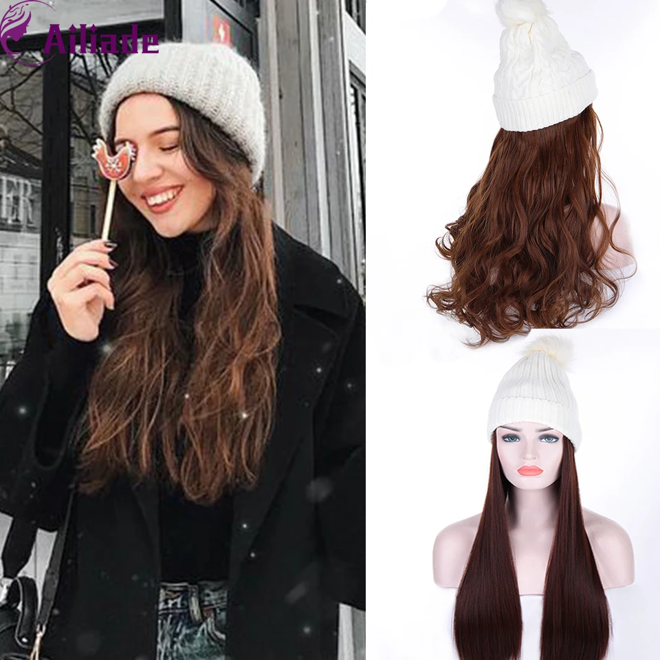 AILIADE парик натуральный черный Синтетический прямой волос хлопок шляпа