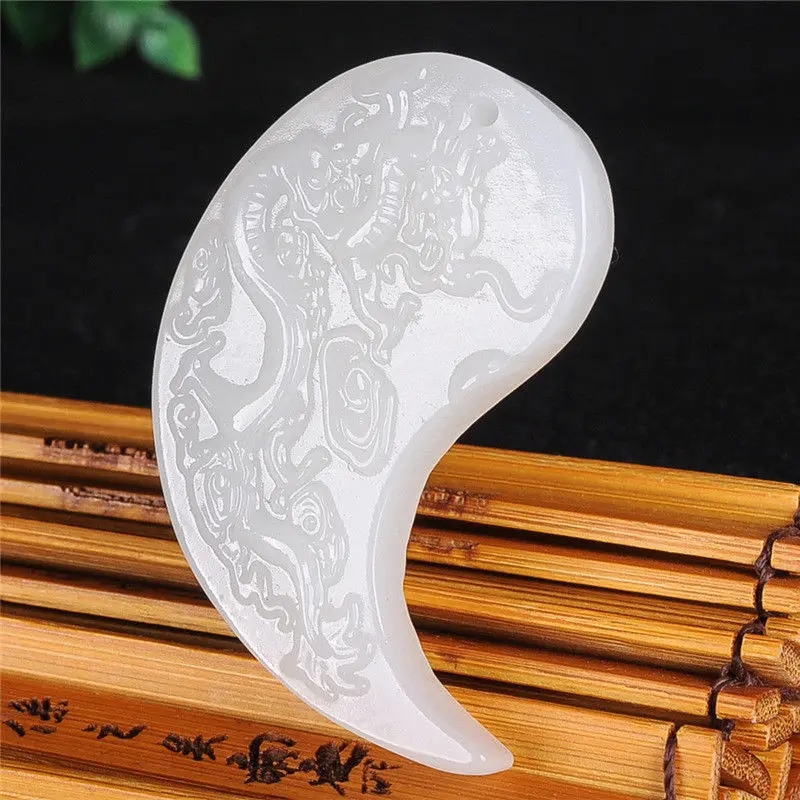 

LETSFUN Fine Jewelry A Pair of Lover's Chinese White Jade Hand-carved Dragon and Phoenix Pendant Free Shipping