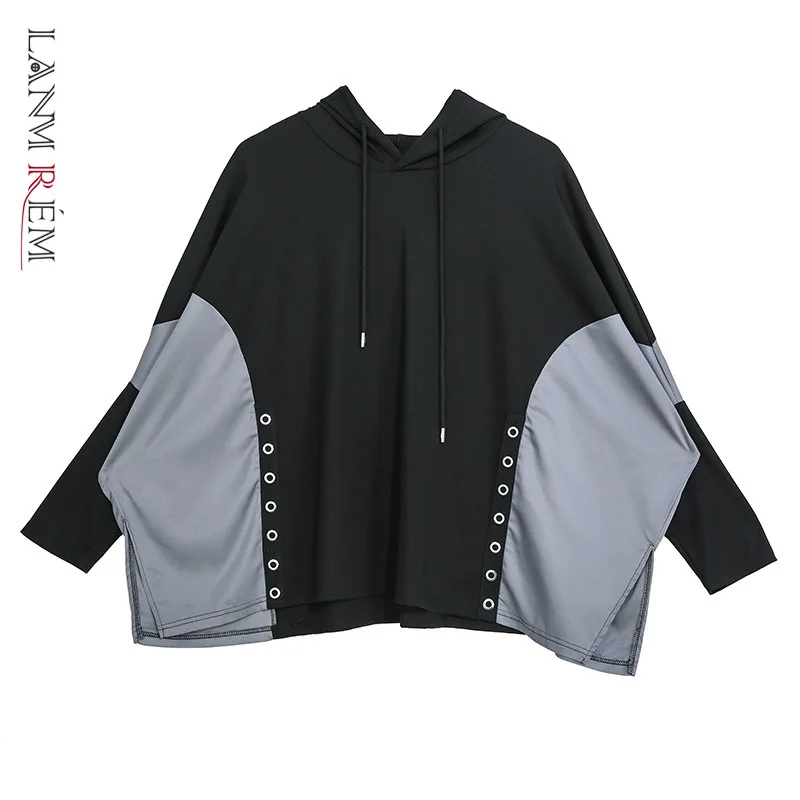 LANMREM 2020 модная новая весенняя женская одежда хит цветная Лоскутная футболка с