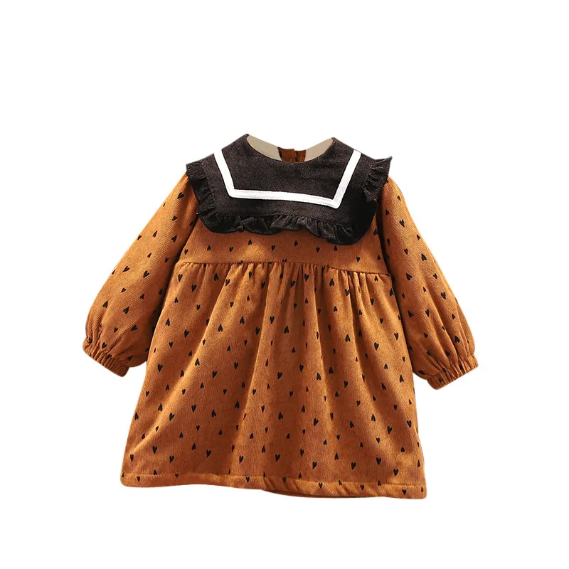 

Girls Outfits 20 New Autumn Cute Girls Dresses Heart Printed Long Sleeve Elegant Temperament Princess Dress Children's Clothes