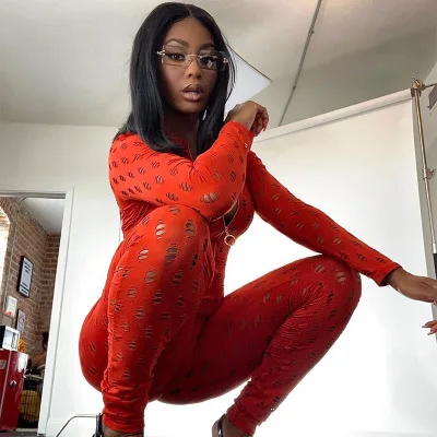 

Hollow Out Sexy Zipper See Through Rompers Womens Jumpsuit Long Sleeve Fashion Bodycon Autumn One Piece Sheer Jumpsuits