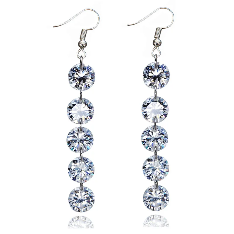 

Korean temperament super shiny round zircon Austrian diamond tassel swaying long earrings temperament versatile women's dinner E