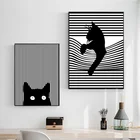 Постер на холсте с изображением скандинавских черных и белых кошек, абстрактная линия, настенная живопись, плакаты и принты, настенные картины для декора гостиной