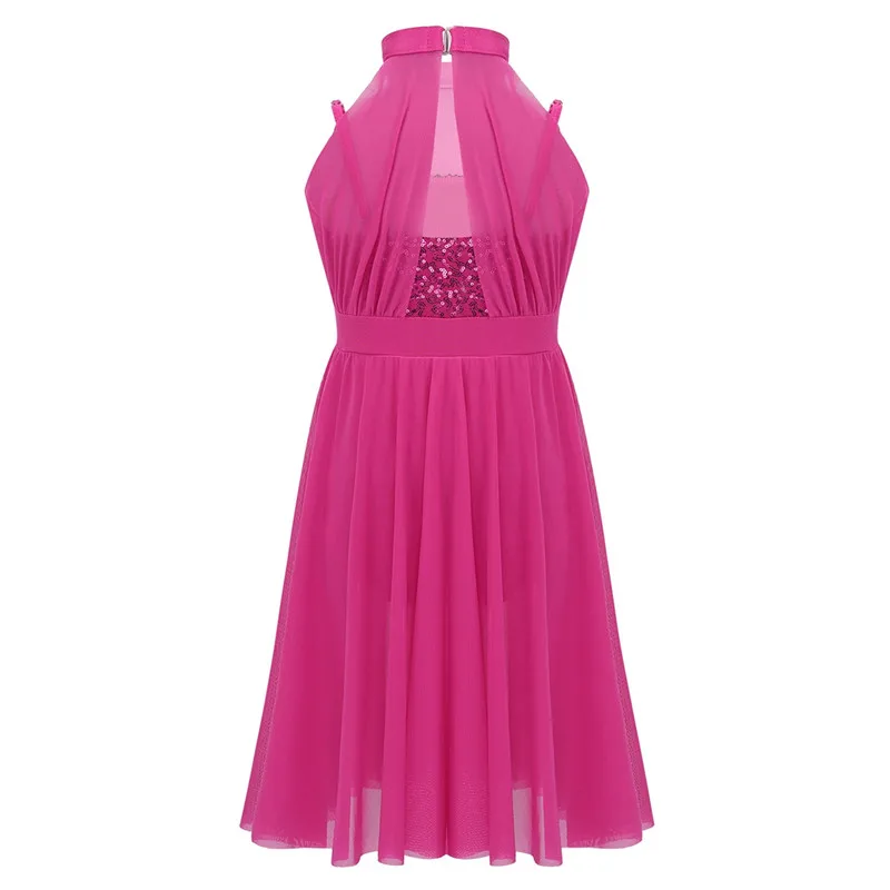 Детское платье без рукавов для девочек с воротником стойкой блестками трико