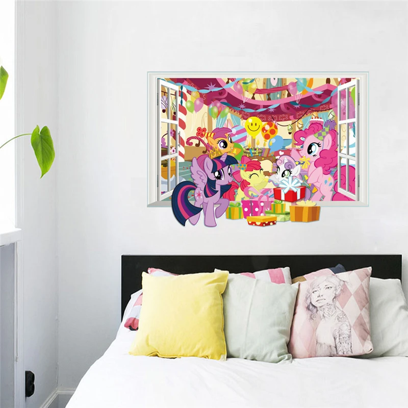 My Little Pony 3D наклейки на стену для детской комнаты домашнее украшение аниме постеры из фильма поделки ПВХ мультфильм Единорог наклейки на стену