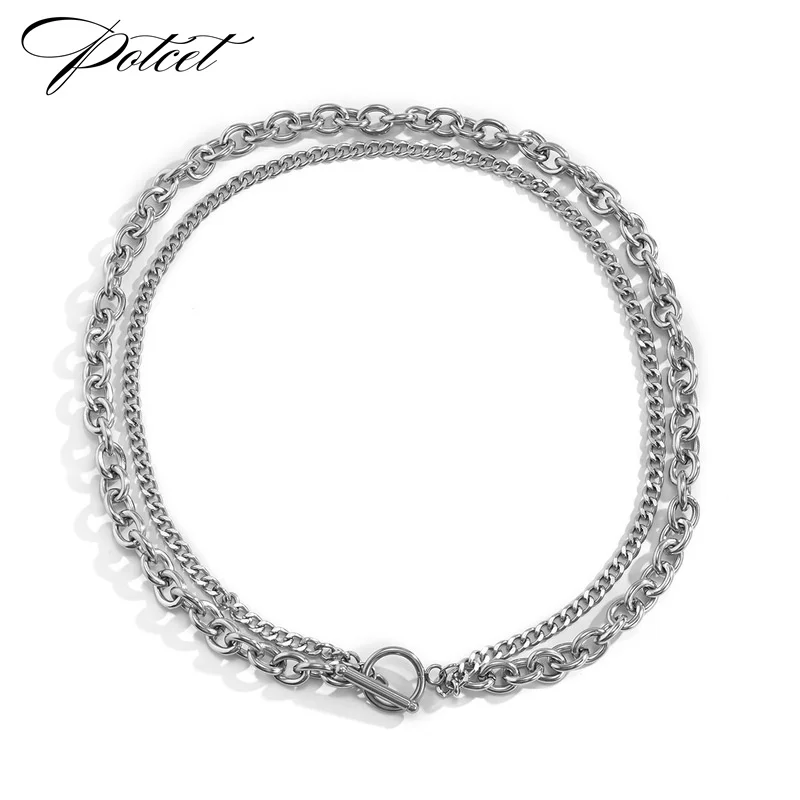 

POTCET Unisex Stainless Steel Thick and Thin Chain Titanium Steel Necklace Clavicle Chain Fashion Hip Hop Party Jewelry