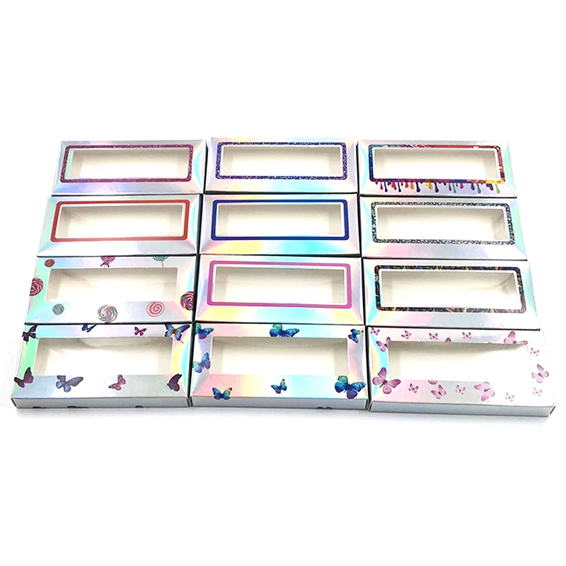 

10Pcs Empty Holographic False Lashes Box Soft Paper Eyelashes Packaging Case Bag New