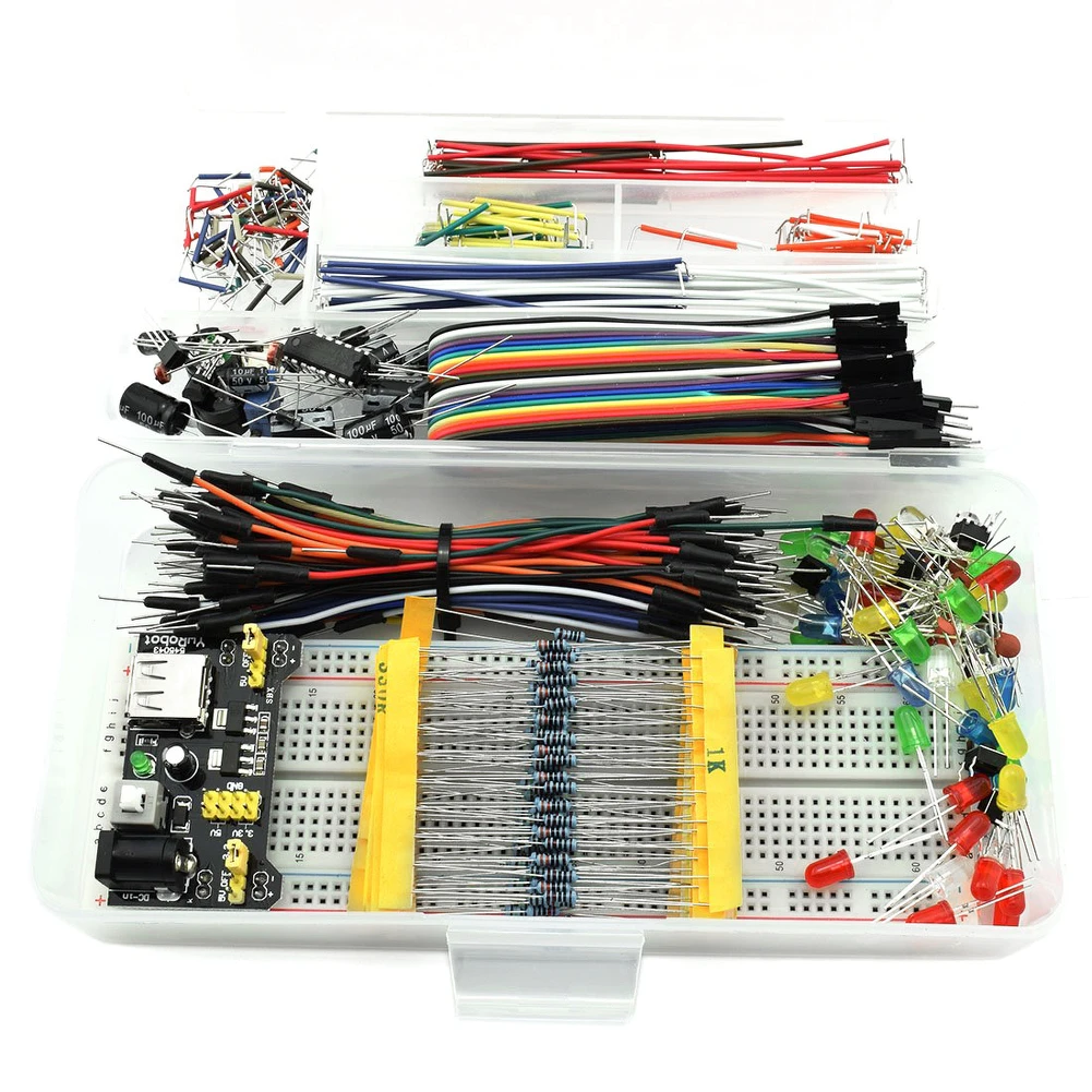 

830 Tie Points Breadboard Kit Extension Board Starter Solderless Jumper Cables with Plastic Box Generic Parts Package kit