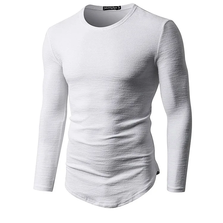 

New Fashion Men Slim T Shirt Men Long Sleeve Top Round Neck Arc Hem Long Sleeve Casual Men T Shirt