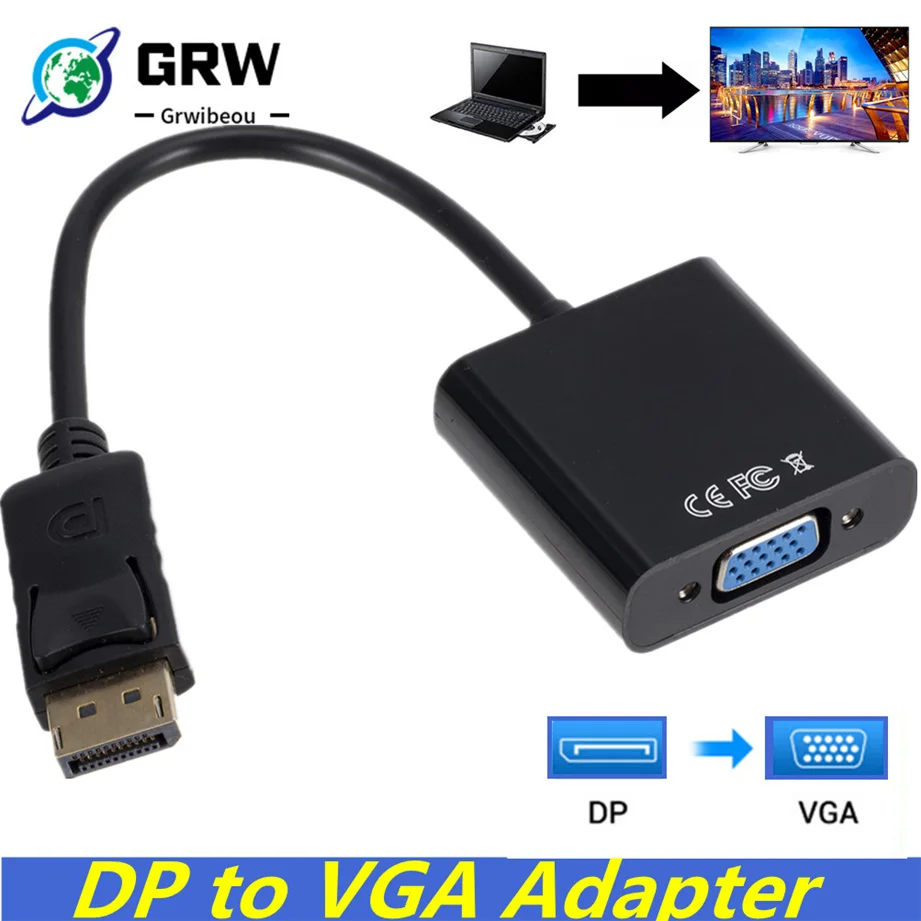 Grwibeou-Puerto de pantalla DisplayPort DP a VGA, Cable adaptador macho a hembra,...
