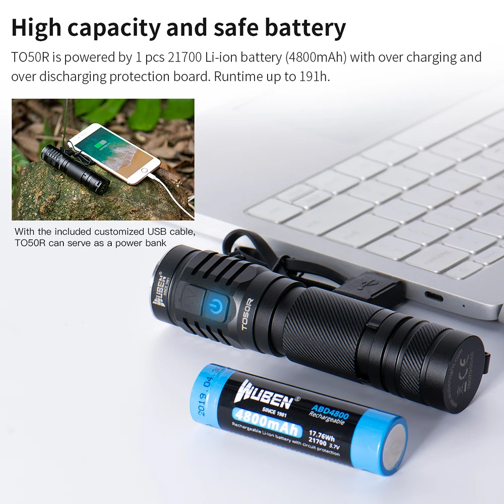 Online WUBEN TO50R Hohe CRI Taschenlampe 2800 Lumen USB Aufladbare IP68 Dual Seite Schalter LED-Blitz Licht Mit 21700 Batterie