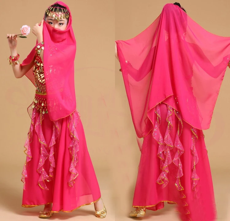 5pcs Kid Belly Dancing Costumes Set Top Shirt+Head Scarf +Bracelet+Waist Chain+Skirts Stage Performance Girls Outfits 4-10T | Детская